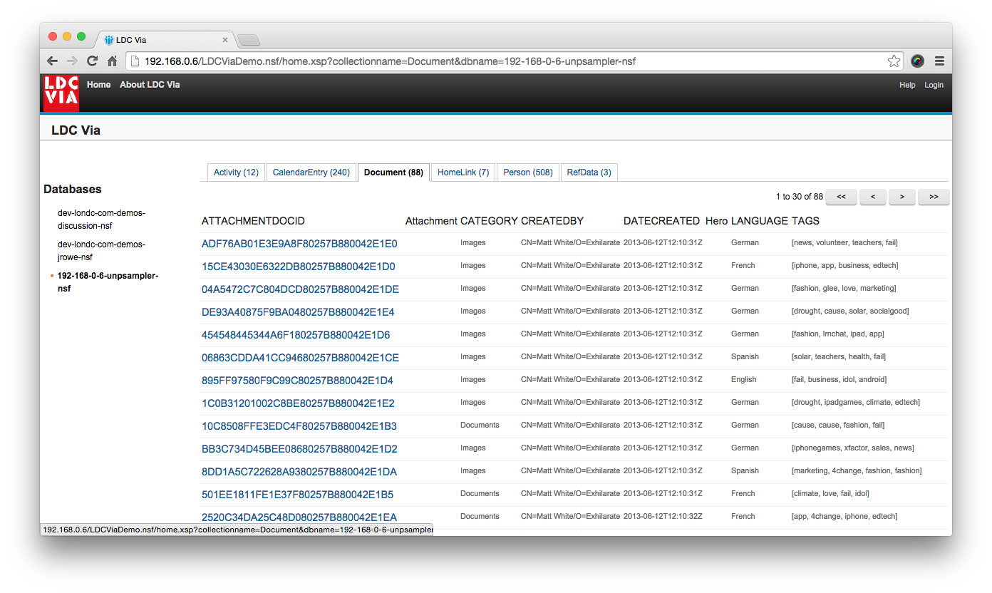 LDC Via database list screenshot