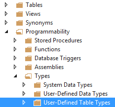Screenshot: SQL-Server User-Defined Table Types menu